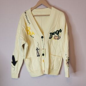 EBOSSY Women’s Cable Knit Long Sleeve Embroidered Cardigan, size L